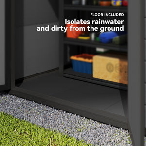 6x4.5FT Plastic Shed, Lockable Garden Tool Storage House with Double Doors and Vent, Grey