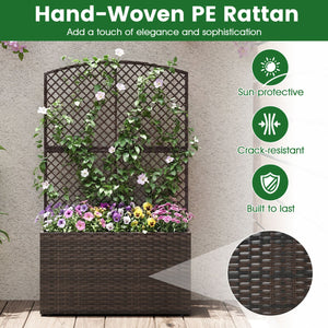 49 Inch Raised Garden Bed with Trellis and Wicker Planter Box-Brown view 6