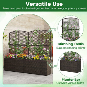 49 Inch Raised Garden Bed with Trellis and Wicker Planter Box-Brown view 8