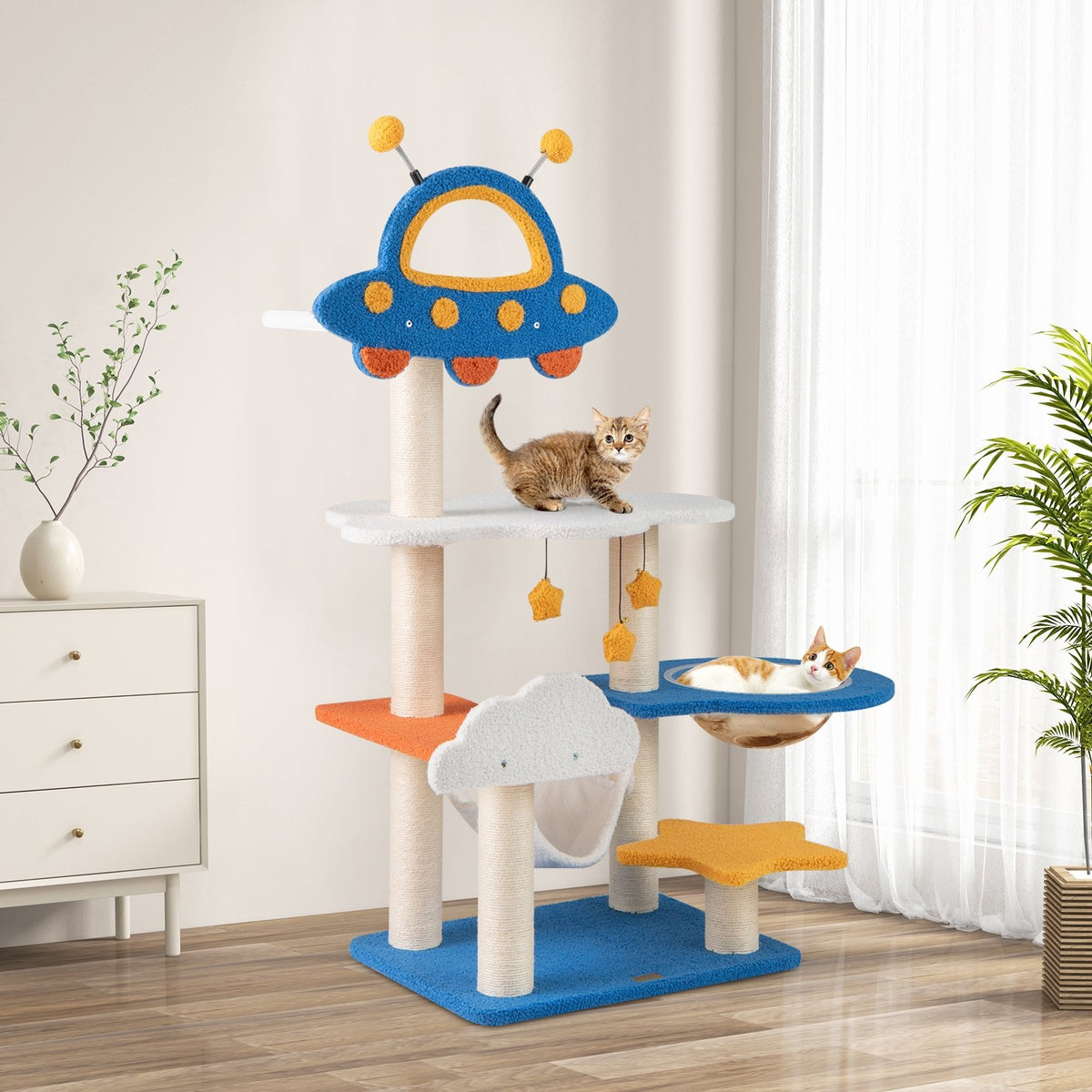49 Inches Tall Cat Tree with UFO Top Perch Space Capsule and Sisal Scratching Posts-Blue view 3