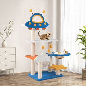 49 Inches Tall Cat Tree with UFO Top Perch Space Capsule and Sisal Scratching Posts-Blue view 3