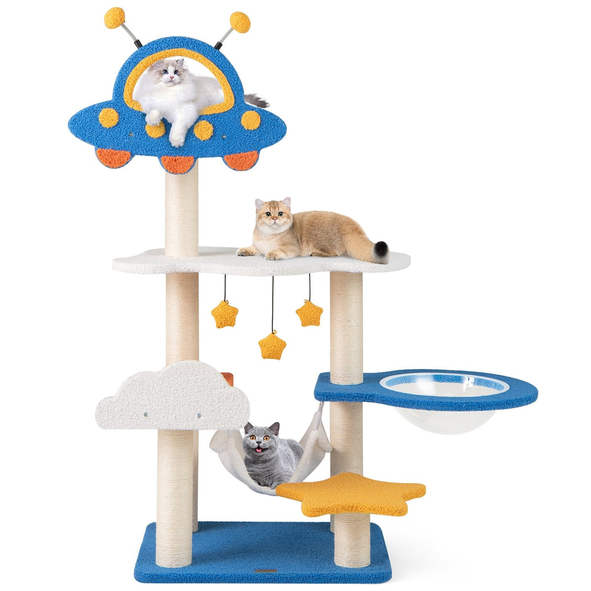 49 Inches Tall Cat Tree with UFO Top Perch Space Capsule and Sisal Scratching Posts-Blue view 4