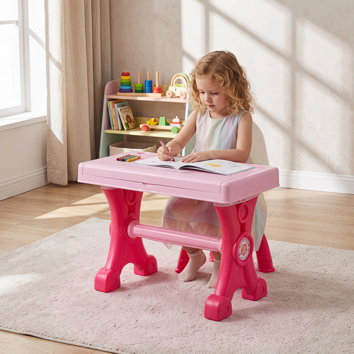 49 Keys Kids Electric Piano Keyboard Toy w/ Stool & Microphone Lights & Multiple Sounds-Pink view 2