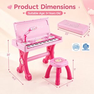 49 Keys Kids Electric Piano Keyboard Toy w/ Stool & Microphone Lights & Multiple Sounds-Pink view 5