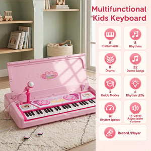 49 Keys Kids Electric Piano Keyboard Toy w/ Stool & Microphone Lights & Multiple Sounds-Pink view 6