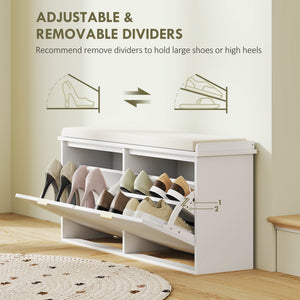Entryway Bench with Padded Seat and Flip-Drawers, Holds up to 265lbs – view 12