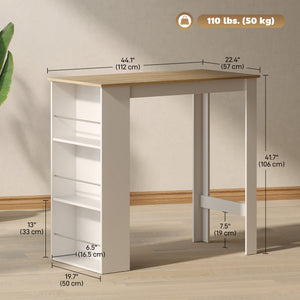 Bar Table Counter Height Dining Table with 3 Storage Shelves for Kitchen, Dining Room, Living Room, Natural