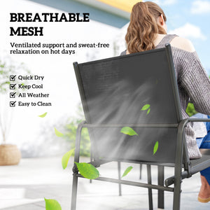 Outdoor Dining Set for 6, Faux Wood Patio Table and Chairs with Breathable Mesh Seat, Galvanized Steel Frame, Black