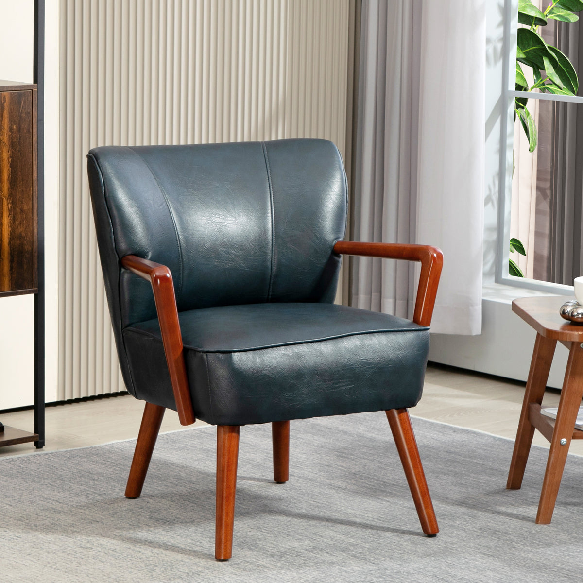 Accent Chair, Modern Armchair, Faux Leather Upholstered Living Room Chair with Wood Legs and Wide Padded – view 21