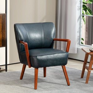 Accent Chair, Modern Armchair, Faux Leather Upholstered Living Room Chair with Wood Legs and Wide Padded – view 21