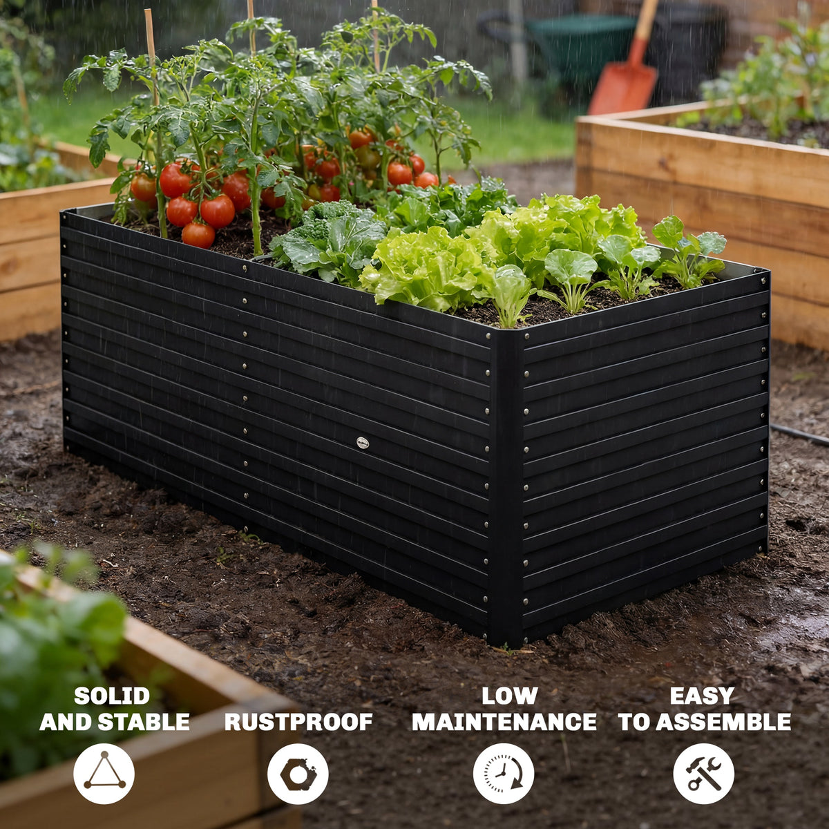 5' x 3' x 2' Raised Garden Bed, Galvanized Planter Box for Growing Flowers, Herbs and Vegetables, Black – view 4