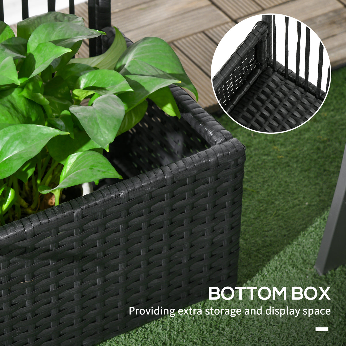 Raised Garden Bed with Lattice Trellis, Rattan Outdoor Planter with Storage for Garden, Patio, Balcony – view 4