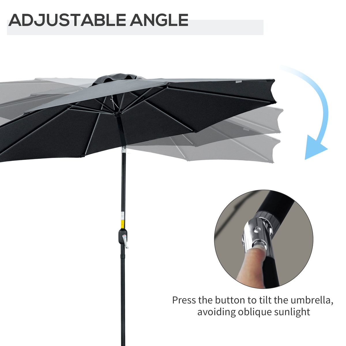10' x 8' Round Market Umbrella, Patio Umbrella with Crank Handle and Tilt, Outdoor Parasol for Garden, Blue – view 38