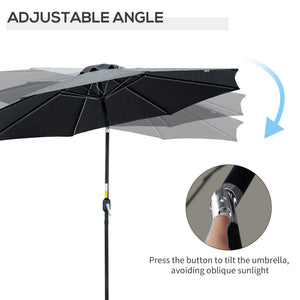 10' x 8' Round Market Umbrella, Patio Umbrella with Crank Handle and Tilt, Outdoor Parasol for Garden, Blue – view 38