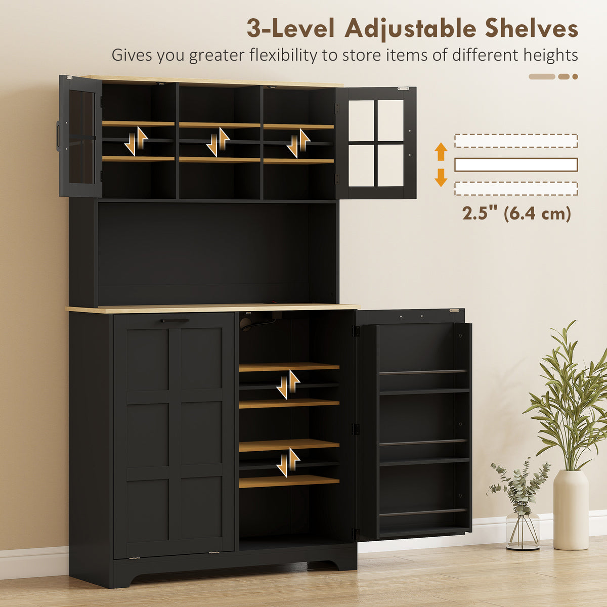 Kitchen Pantry Cabinet with Charging Station, 7 Gallon Trash Can Cabinet – view 6