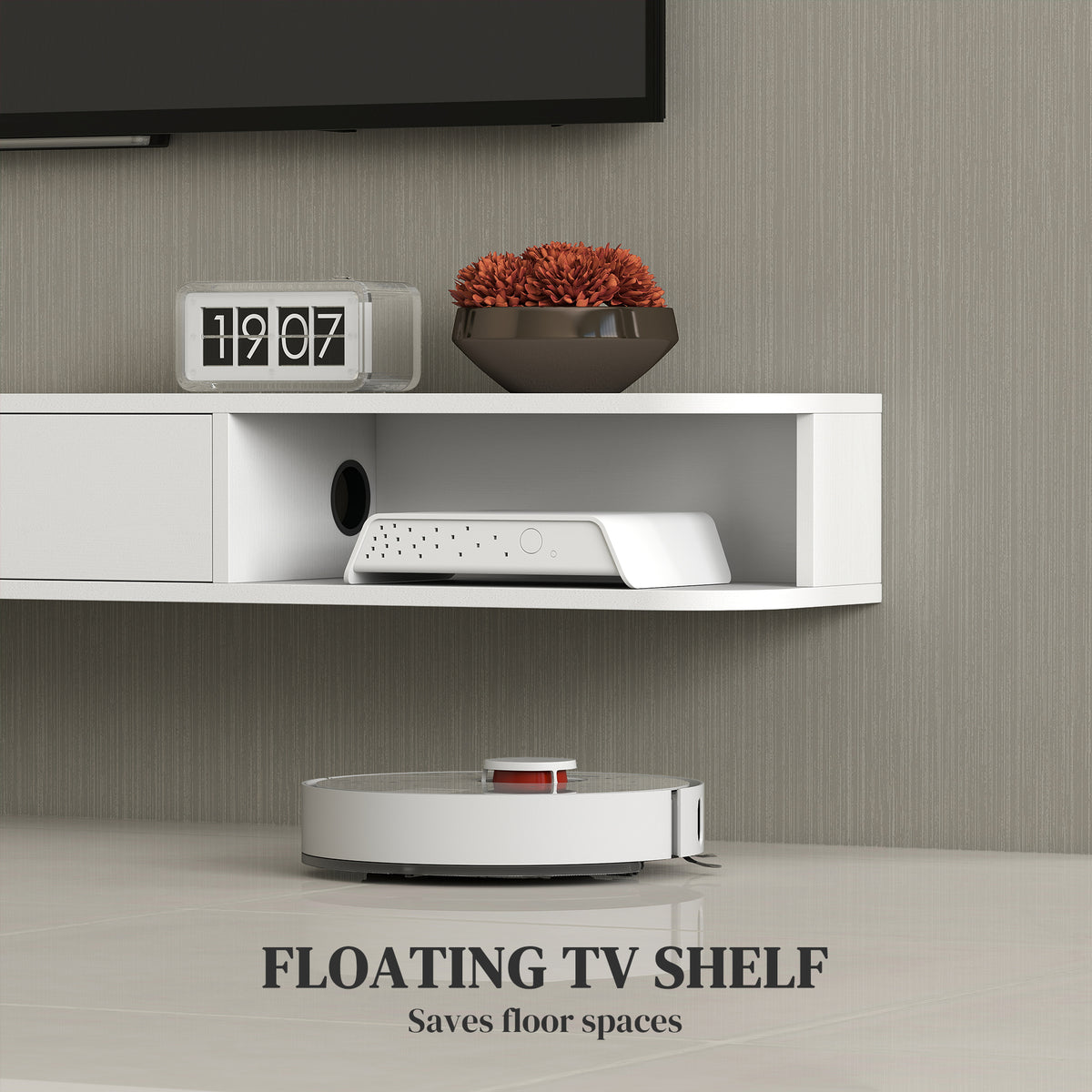 47" Floating TV Stand for TVs up to 50 Inch, Wall Mounted Media Console with Flip Drawer and 2 Open – view 31