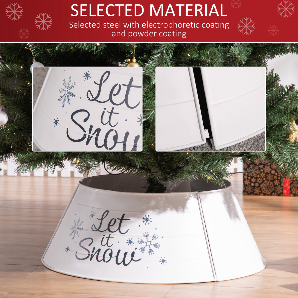 Metal Christmas Tree Collar, 26 Inch Round Christmas Tree Ring for Home Holiday Decoration, White