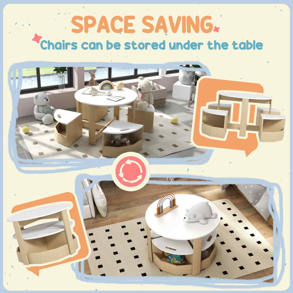 Qaba 5 Piece Kids Table and Chair Set with Storage for Kids Room