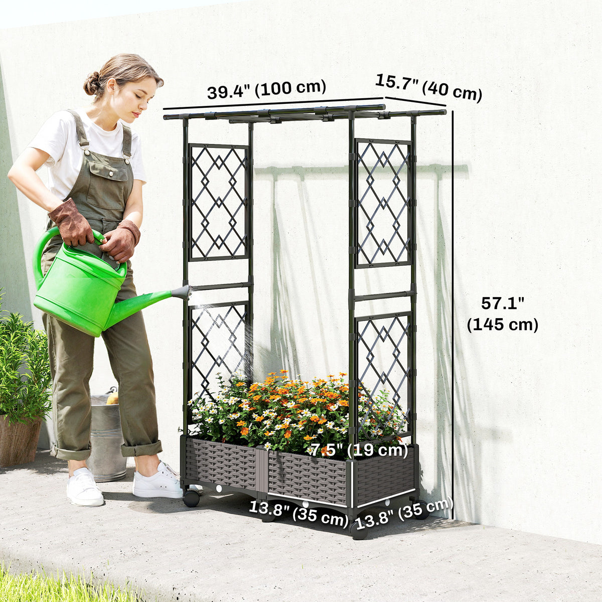 Raised Garden Bed with Arch Trellis, Raised Bed for Garden on Wheels with Side Trellis for Climbing Plants, Flowers
