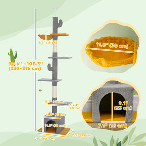 Floor to Ceiling Cat TreeTower with 90.5"-108" Adjustable Height, Scratching Posts, Hammock, Condo – view 16