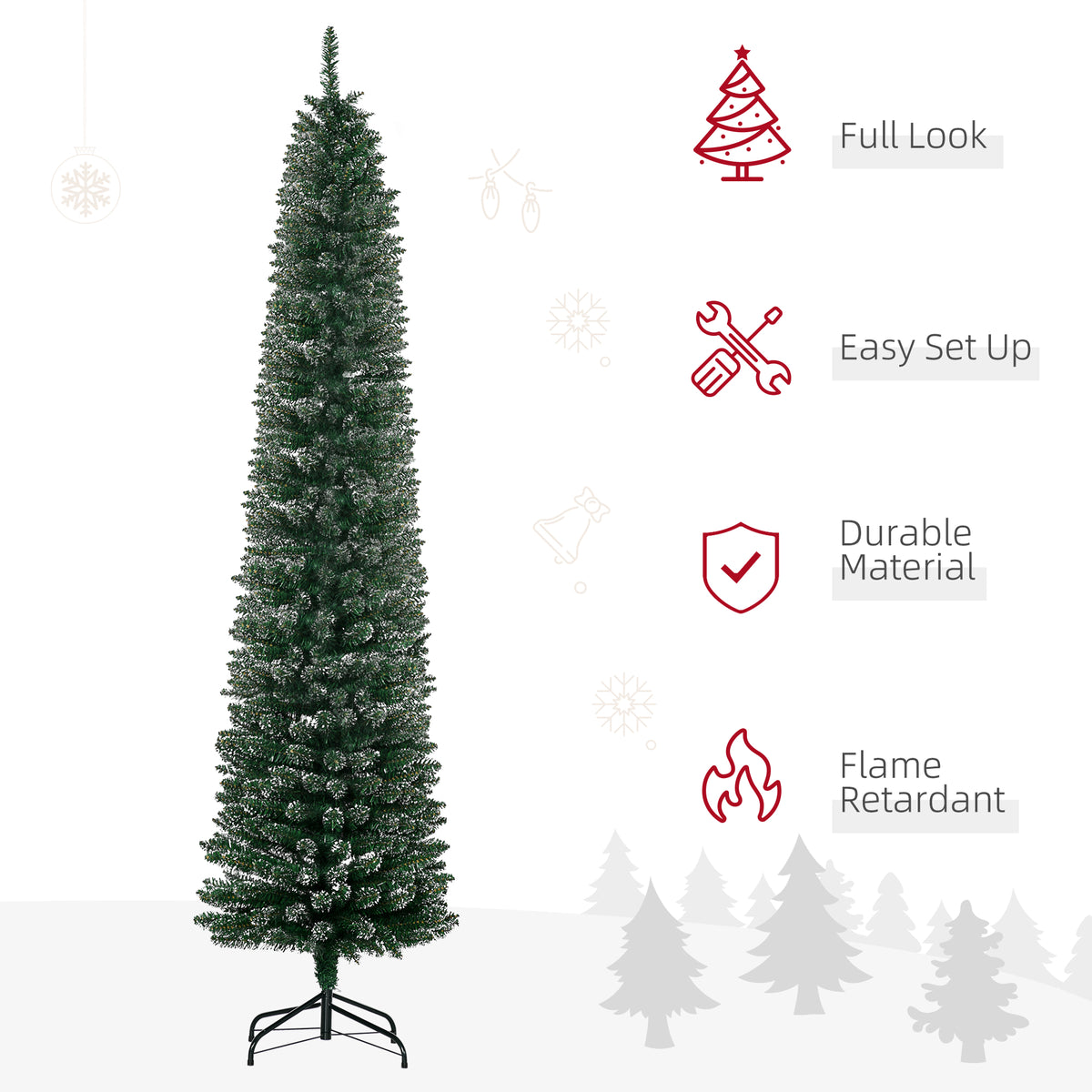 6FT Artificial Snow Dipped Christmas Tree Xmas Pencil Tree Holiday Home Indoor Decoration with Foldable – view 10