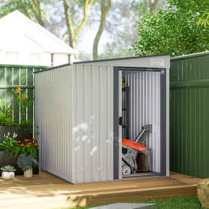 5'x7' Lean to Galvanized Metal Shed with Foundation, Garden Tool Storage House with Sliding Door and 2 – view 28
