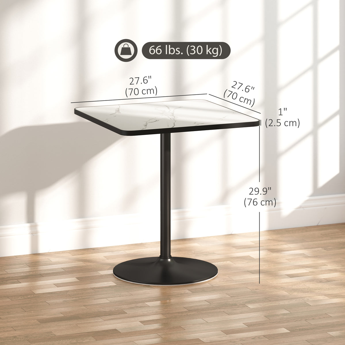 Dining Table for 4, Modern Kitchen Table with Marble Effect Tabletop and Round Base, White