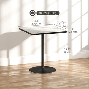 Dining Table for 4, Modern Kitchen Table with Marble Effect Tabletop and Round Base, White