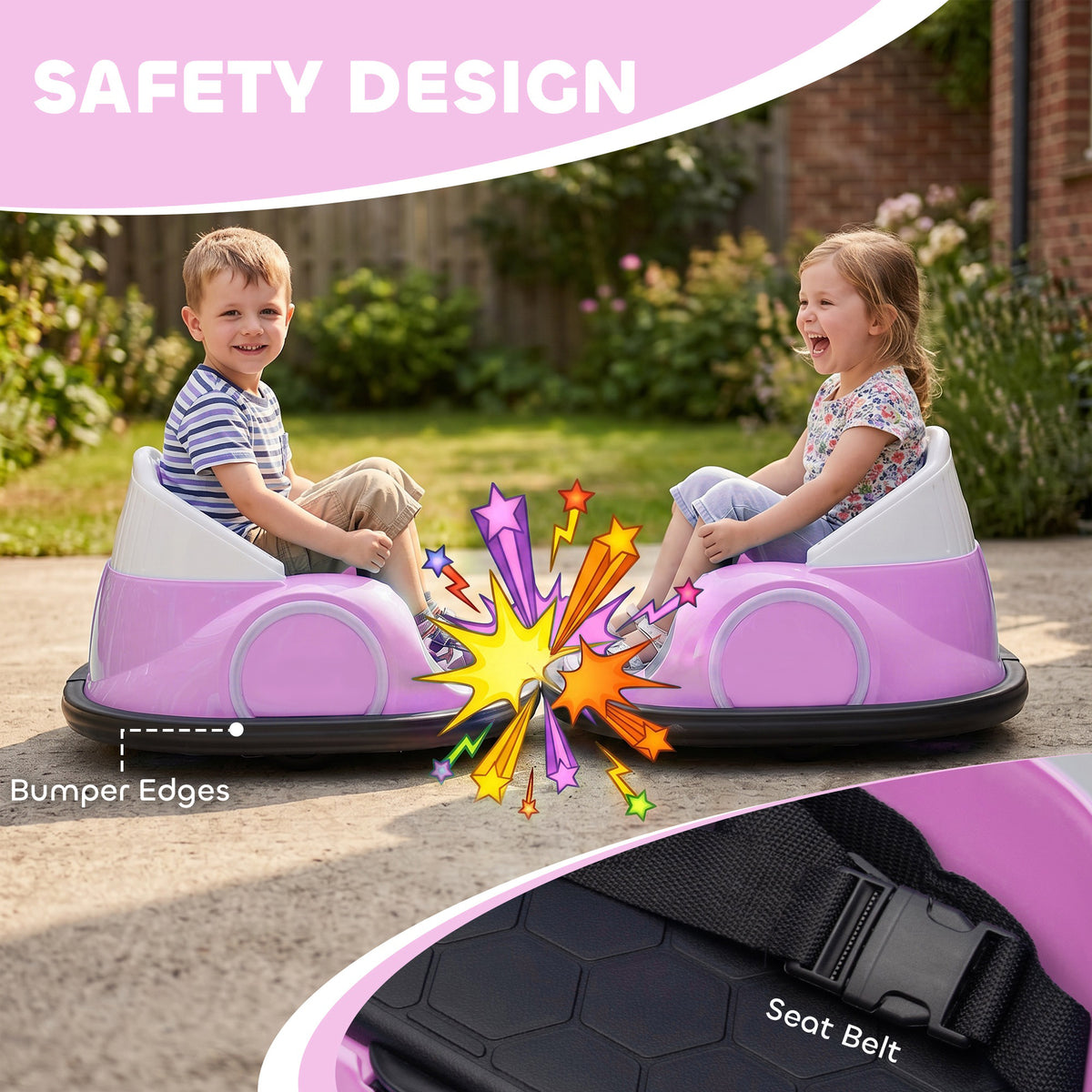 Qaba 12V Bumper Car for Toddlers, Ride On Car with 360 Degree Remote Control, Lights Music Horn, for 1.5-5 Years