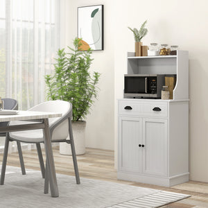 Microwave Cabinet, Kitchen Storage Cabinet with Drawer and Adjustable Shelf, White