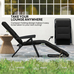 Foldable Lounge Chair, Reclining Patio Sun Lounger with 6-Position Adjustable Back, Blue and White