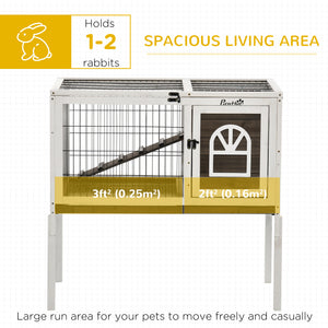 Rabbit Hutch Dual-Height Design Bunny House with Run Slide-Out Tray White and Coffee