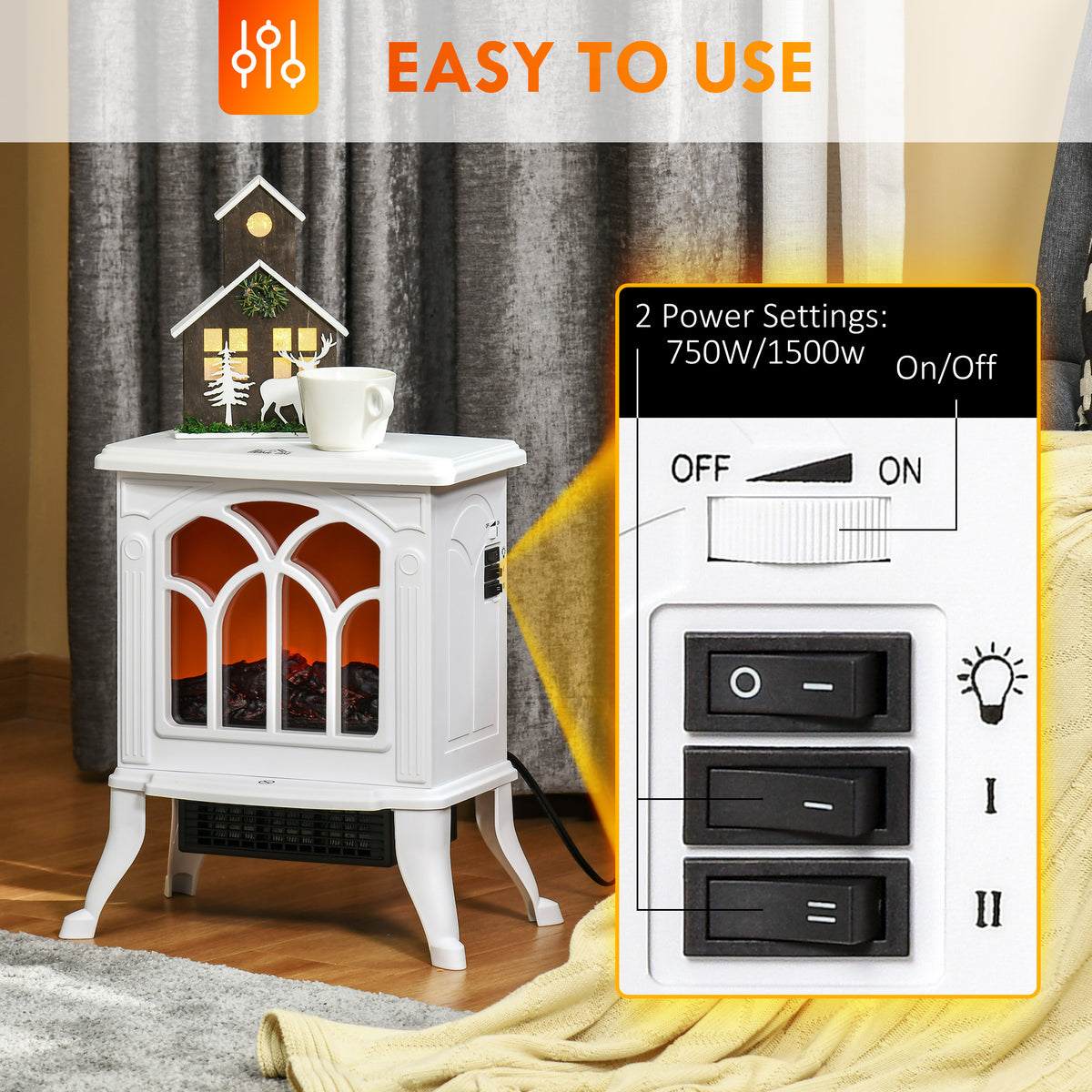 Electric Fireplace Heater, Freestanding Fireplace Stove with Realistic Flame, Overheat Protection – view 11