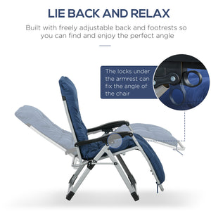 Folding Garden Chairs Set of 2, Reclining Zero Gravity Chair, Sun Lounger with Cushion and Headrest, Dark Blue