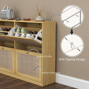 Narrow Shoe Storage Cabinet, Rattan Shoe Cabinet with 4 Flip Drawers and Adjustable Shelves for 20 Pairs – view 5