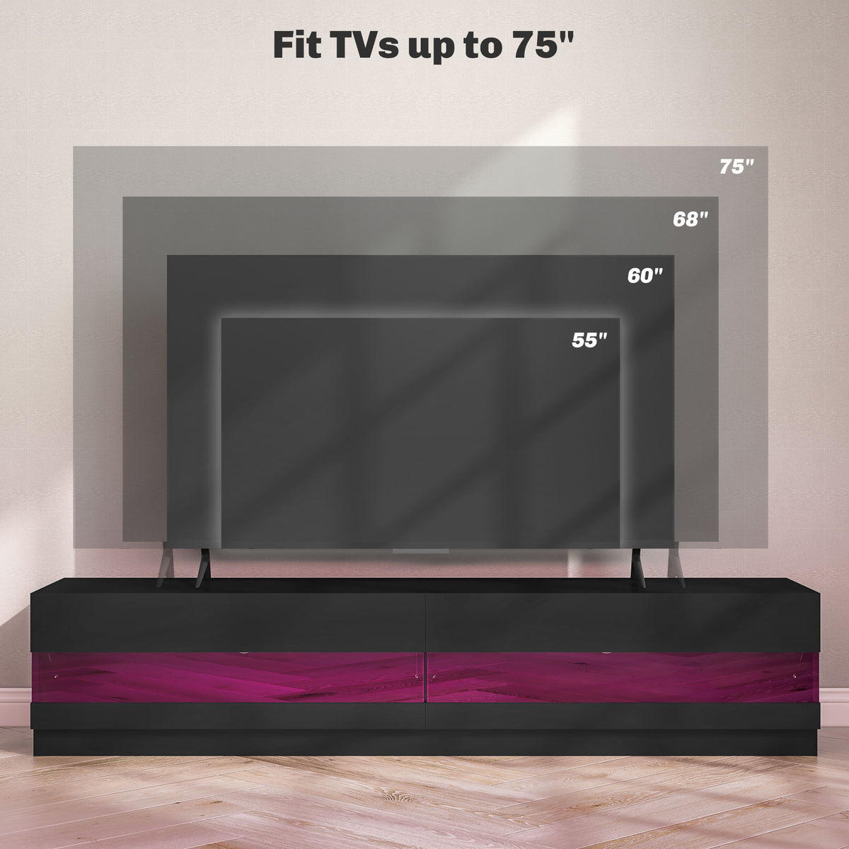 Lighted TV Stand for TVs up to 75", TV Cabinet with Storage for Living Room, High Gloss White – view 12