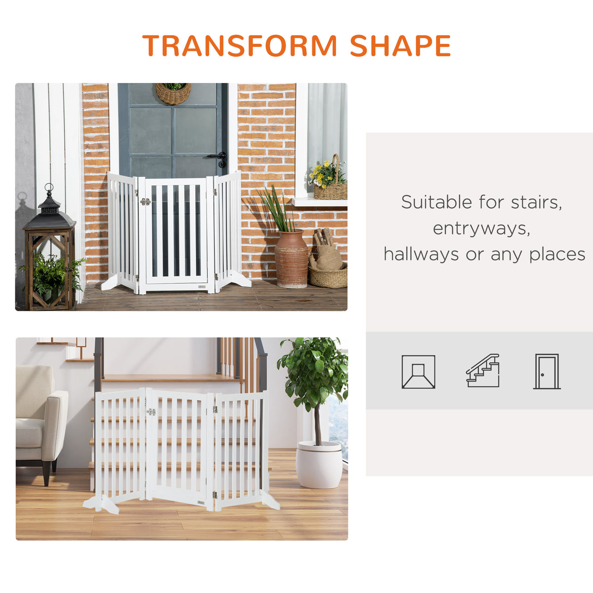 31.5"H Foldable Dog Gate with Door, 3 Panels Freestanding Pet Gate Barriers Indoor with Support Feet – view 6