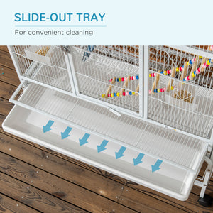 71" Bird Cage with Wheels Perches, Ramp, Storage Shelf, Toys for Canaries, Finches, Cockatiels, Parakeets – view 12