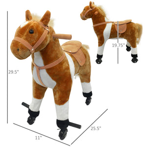 Qaba Kids Rocking Horse, Large Walking  Ride on Toy  for Toddlers 3 year old, Baby Plush Animal Rocker with Sound and Wheel, Brown