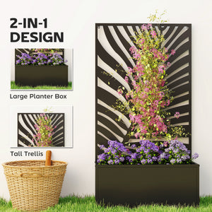 Metal Garden Bed with Trellis for Climbing Plants, Freestanding or Wall Mounted Flower Bed for Garden, Patio, Balcony