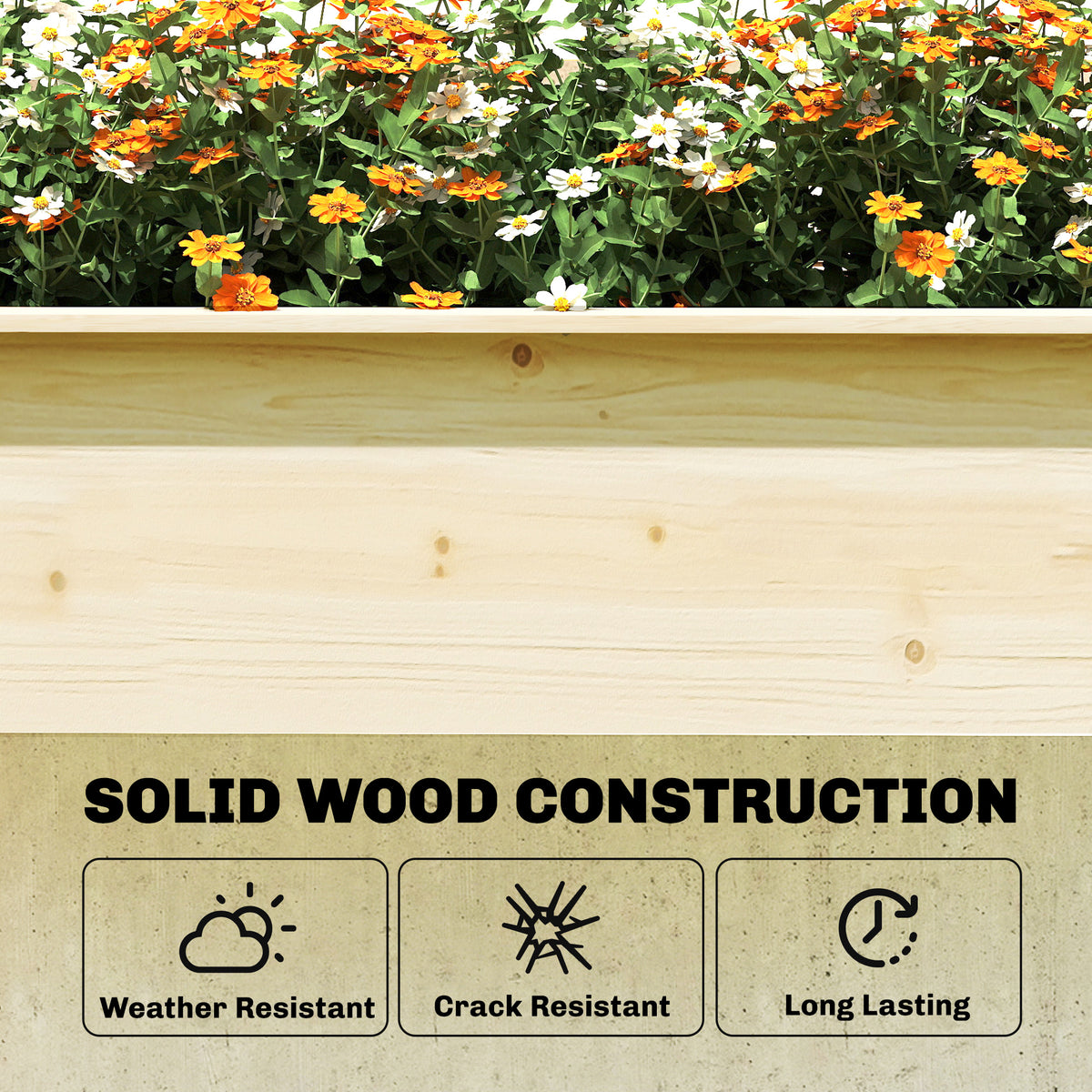 Wooden Raised Garden Bed with 3 Trellises, Outdoor Raised Planter with Drainage Holes