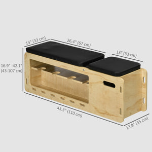 Soozier Wooden Workout Bench with Dumbbell Rack and Resistance Bands, Adjustable Incline Weight Bench for Home Gym