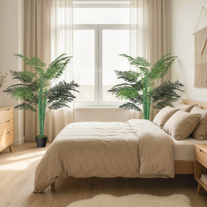 5FT Artificial Palm Tree Set of 2, Fake Tropical Tree with Lifelike Leaves, Faux Plant in Pot for Indoor Decoration, Green