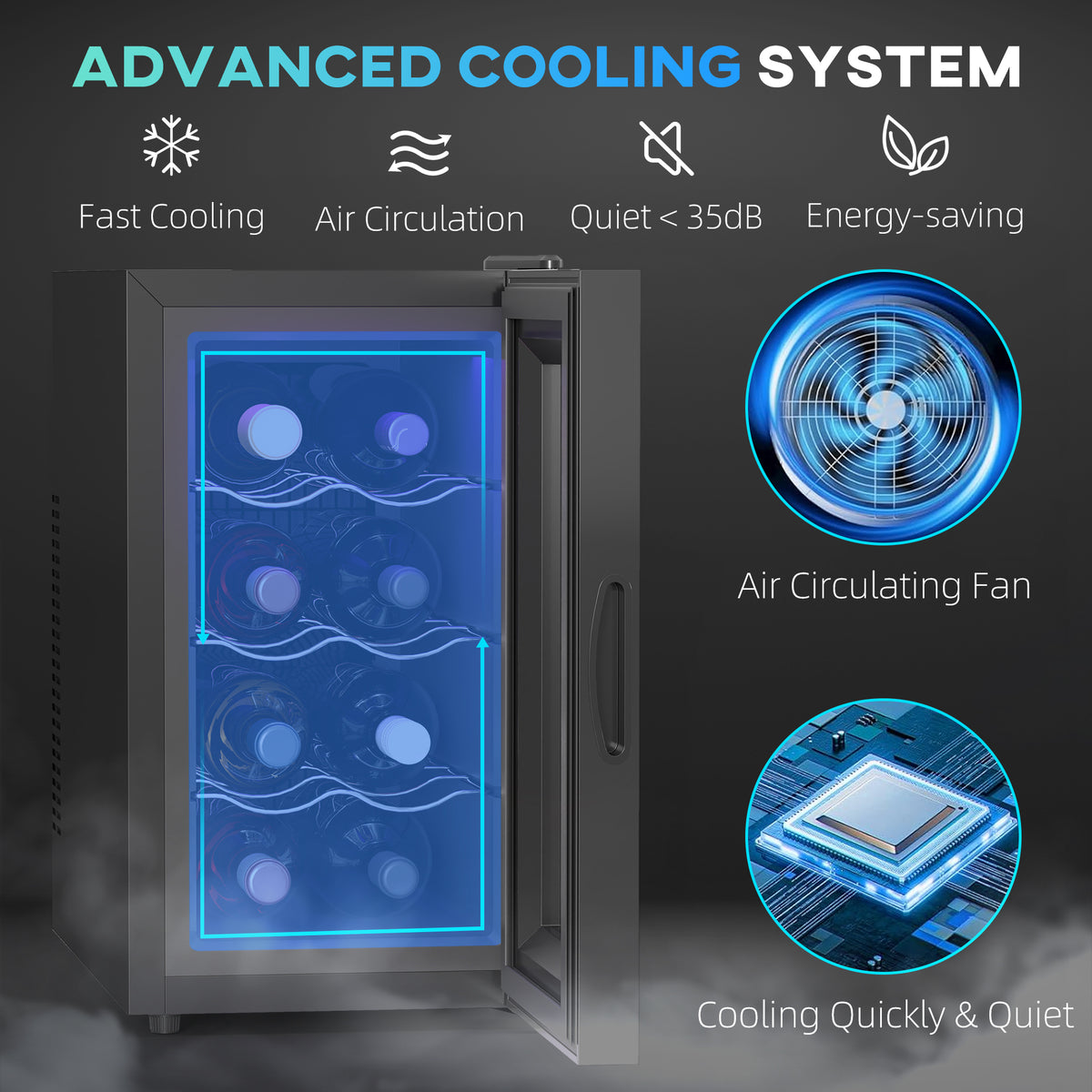 Quiet Wine Cooler Refrigerator, 8 Bottle, Beverage Wine Fridge with Glass Door, Temperature Control, for Champagne