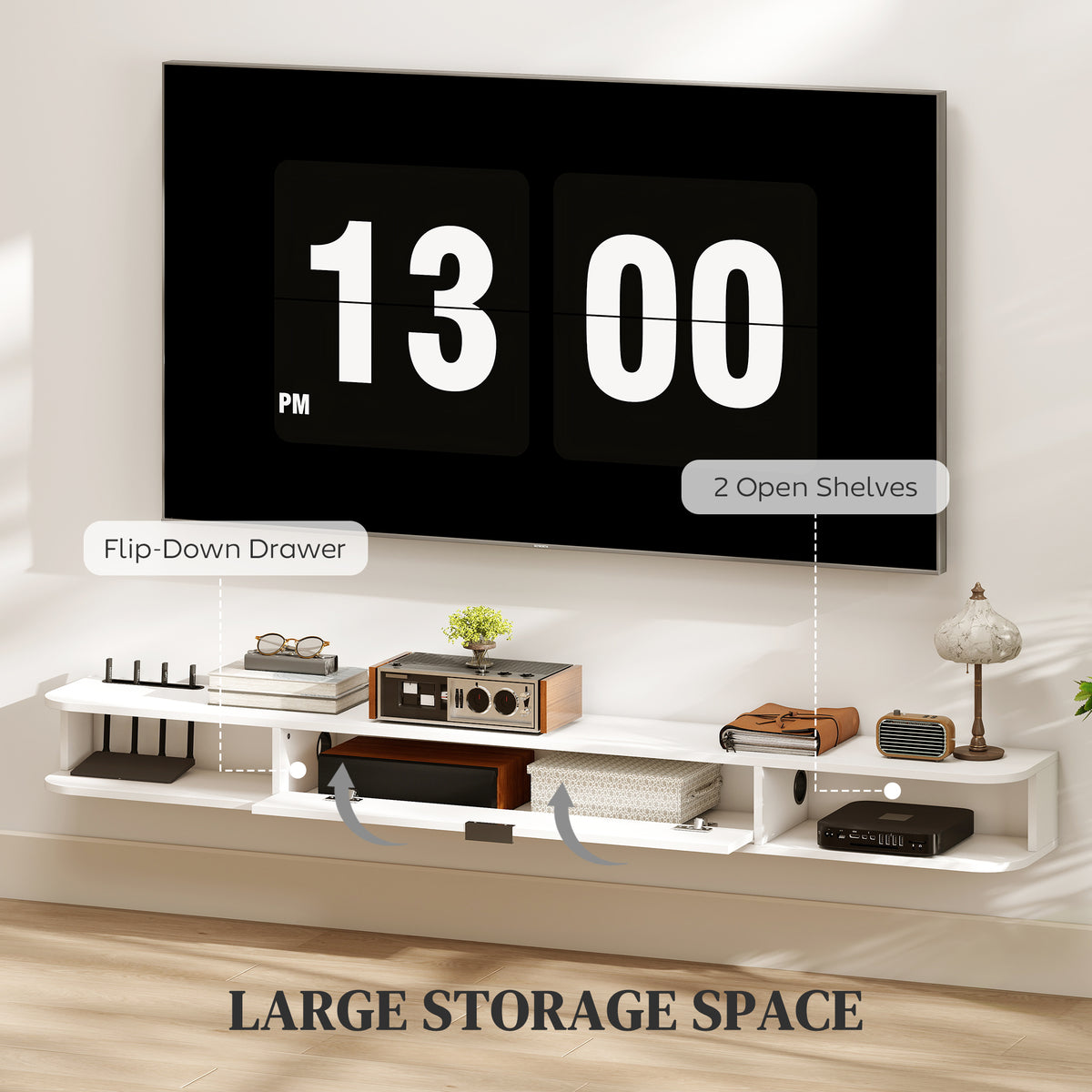 47" Floating TV Stand for TVs up to 50 Inch, Wall Mounted Media Console with Flip Drawer and 2 Open – view 32