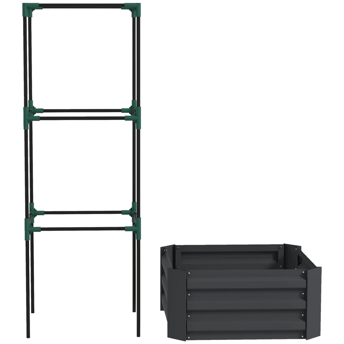 Galvanized Planter Box, Outdoor Raised Garden Bed with 3-Tier Trellis Tomato Cage for Climbing Vines – view 8