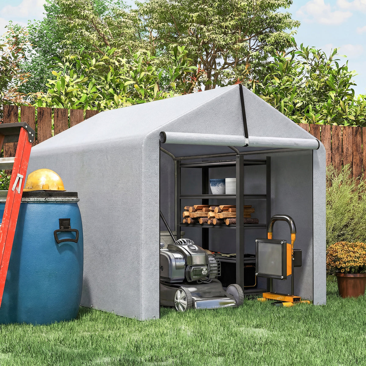 7' x 5' Portable Shed, Waterproof Bike Tent with Roll-up Zipper Door and Galvanized Metal Frame for Bike