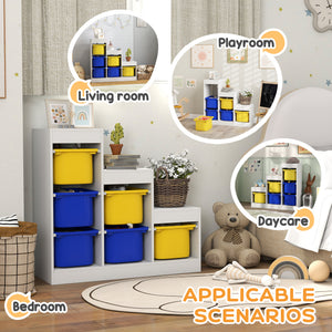 Qaba 3 Layers Toy Storage Organizer Kids Bookshelf Children Toy Storage w/ 6 Plastic Bins