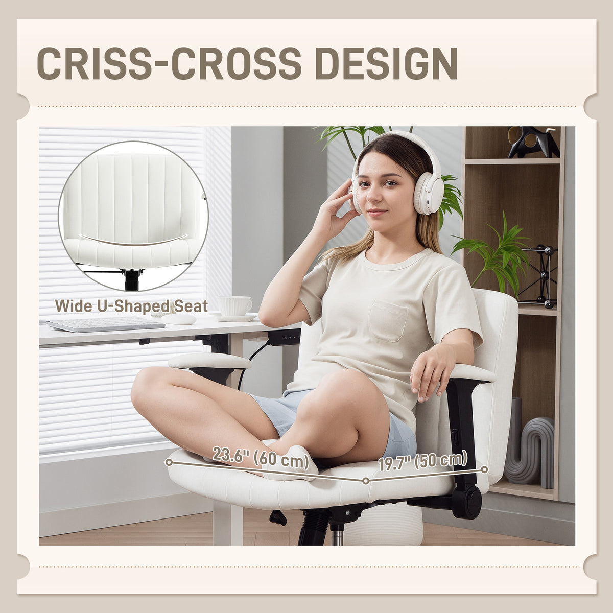 Criss Cross Chair with Flip-up Armrests, Wheels, Wide Office Chair with Adjustable Height, Tilting – view 3
