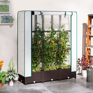 Raised Garden Bed Kit with Trellis, Plastic Raised Flower Bed with PE Cover and Zipper Door, 47 x 16 x 50 inch